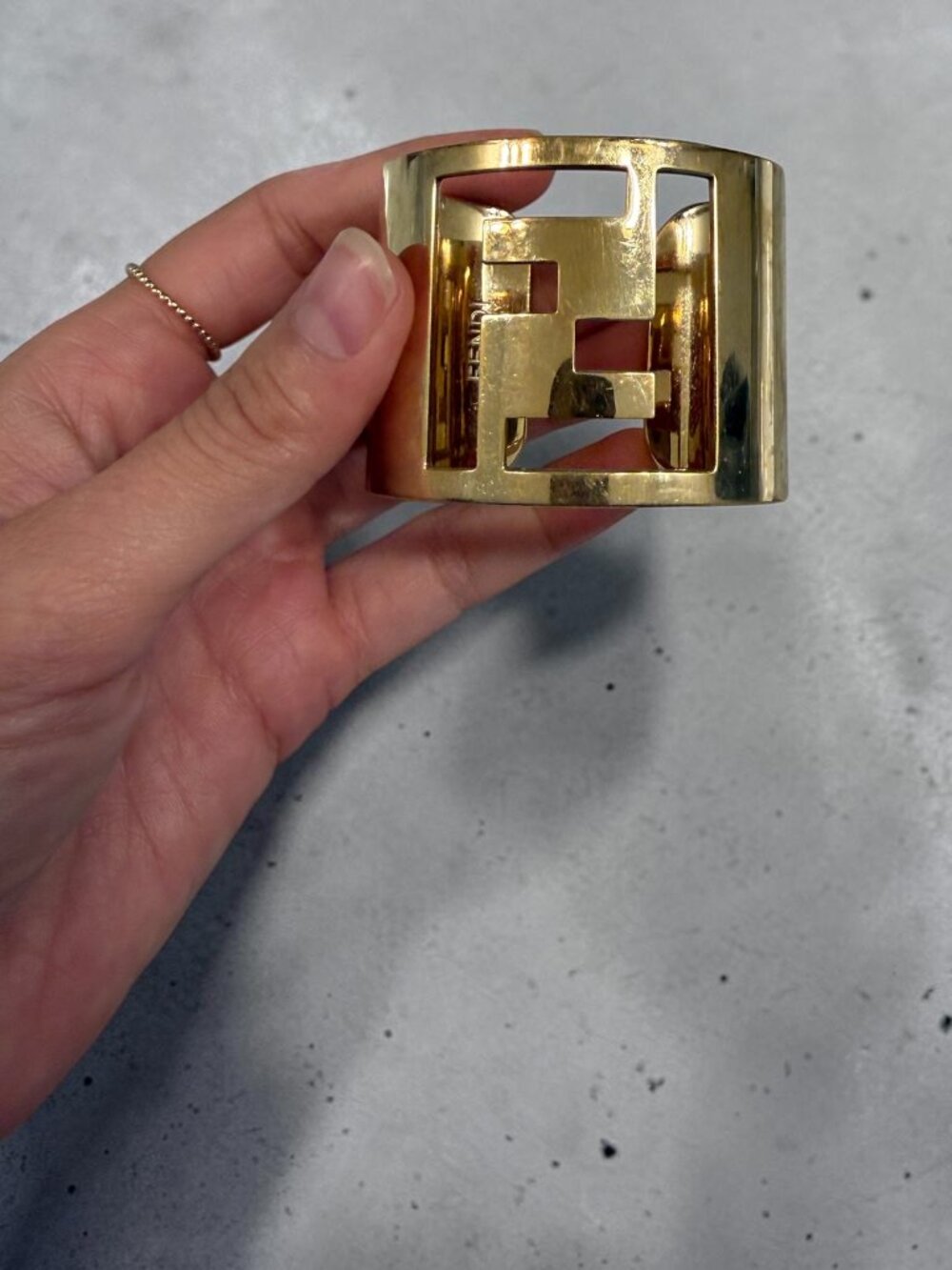 Authentic FENDI Metal FF Logo Cuff Bracelet - Gold - Picture 1 of 3